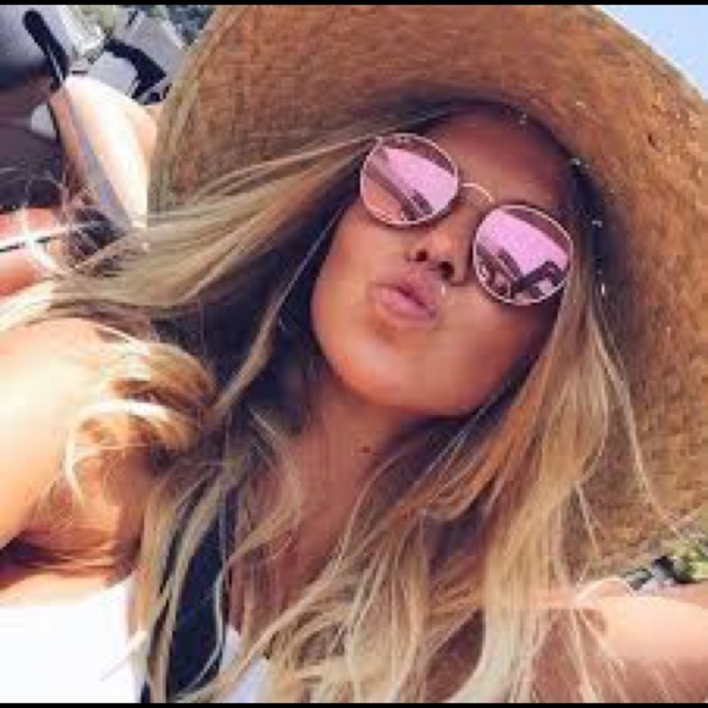 Ray-Ban round pink mirror sunglasses, gold frame